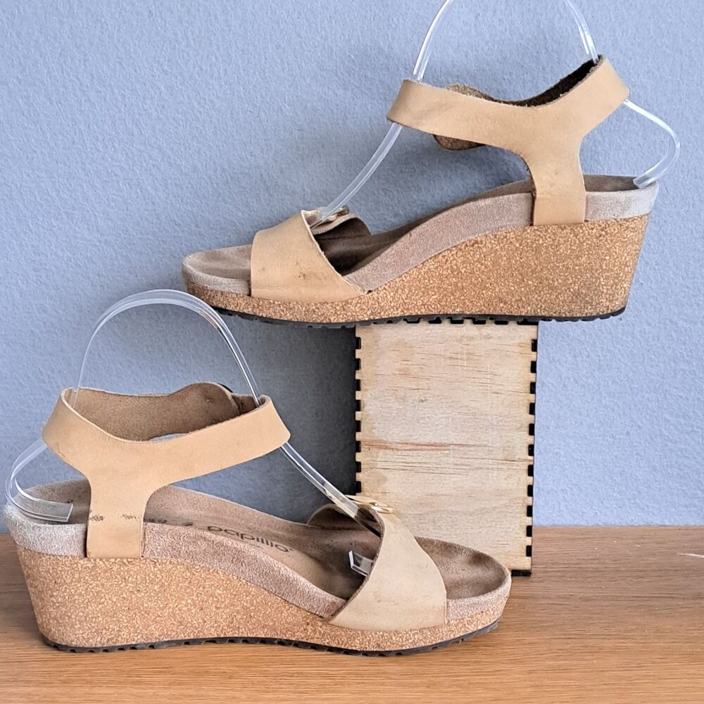Papillio Birkenstock Soley Wedge Sandals EU 39 US  8 8.5 Narrow Tan Nubuck - Picture 5 of 9